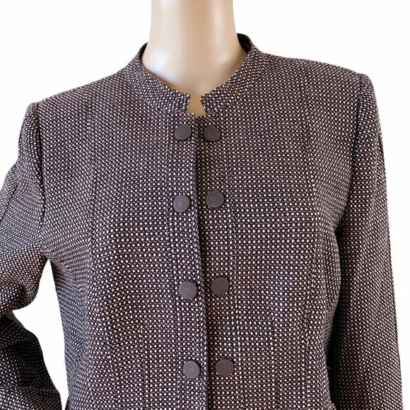 Armani Collezioni Antinea SRL Virgin Wool Stand Up Collar Peplum Tweed Jacket 14 - Picture 10 of 13